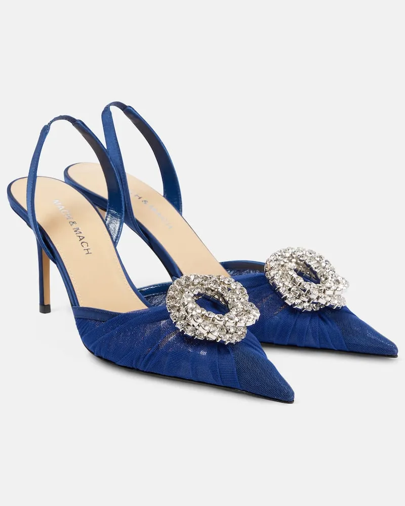 Mach & Mach Slingback-Pumps Galaxy 85 aus Tüll mit Kristallen Blau