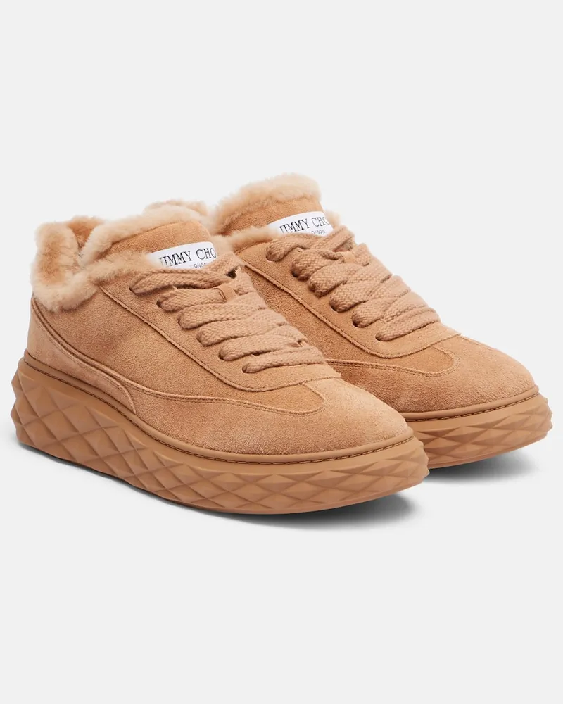 Jimmy Choo Sneakers Diamond Maxi aus Veloursleder mit Shearling Beige