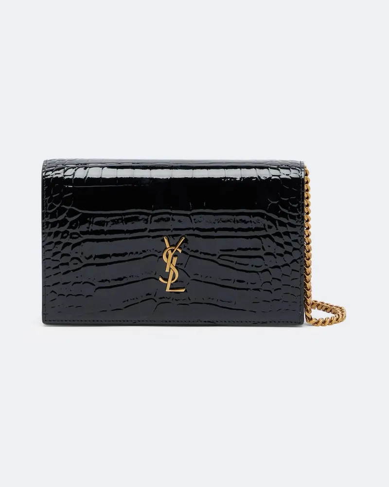 Saint Laurent Chain Wallet Cassandre aus Leder Schwarz