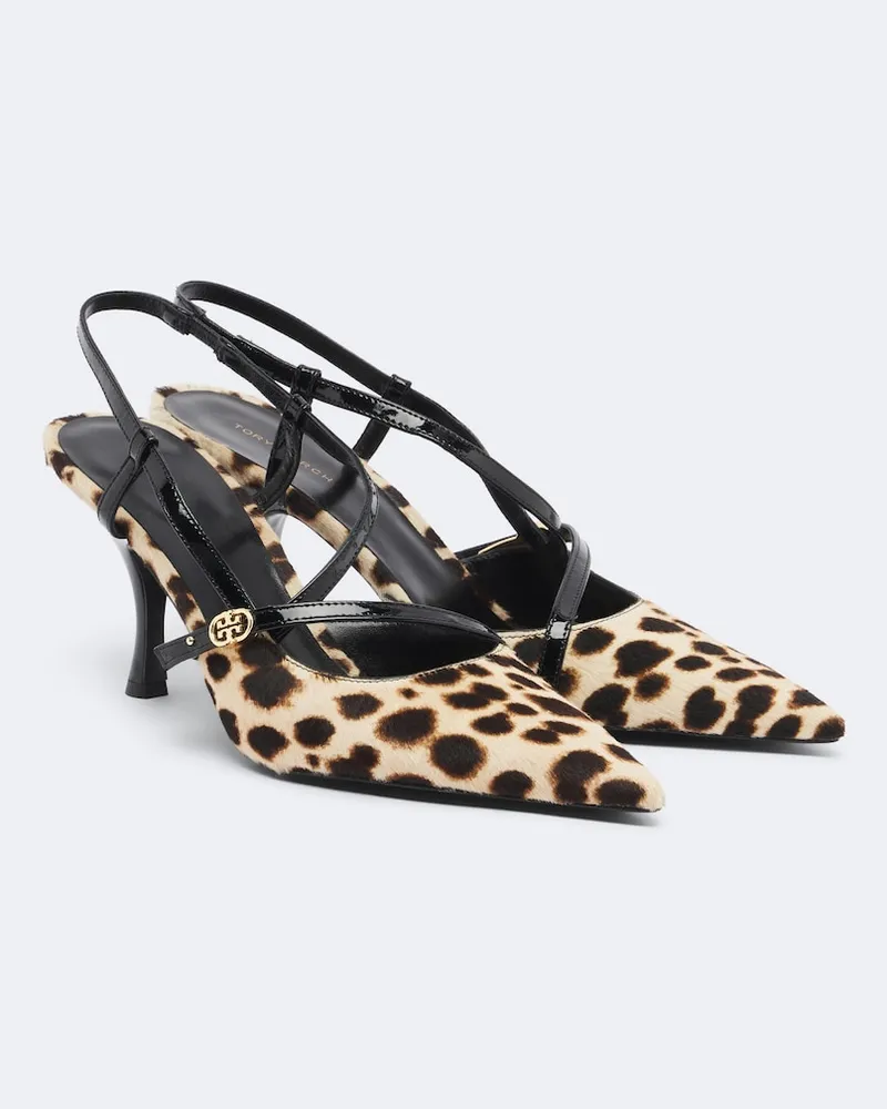 Tory Burch Slingback-Pumps Double T aus Kalbshaar Beige