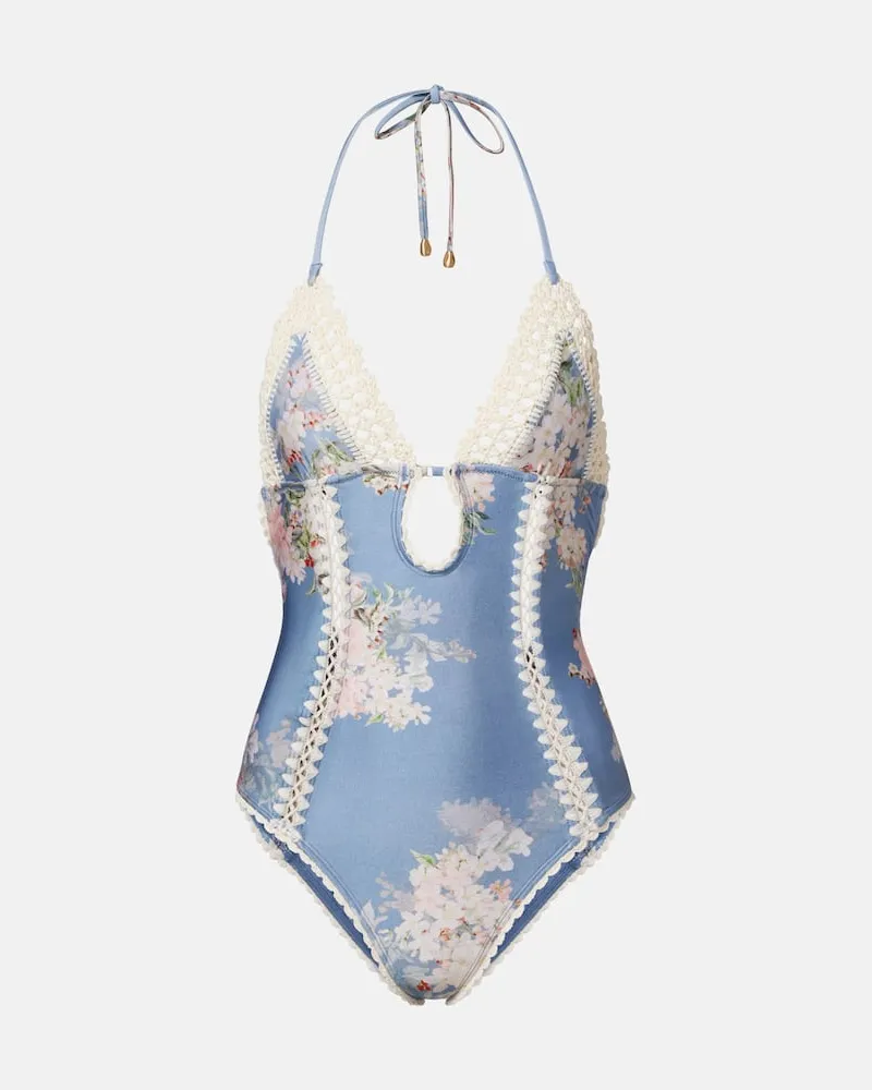Zimmermann Badeanzug Cascadian mit Häkelstrick Blau