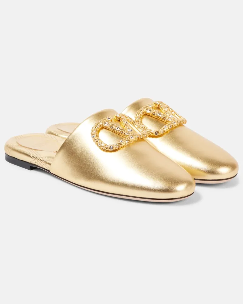 Valentino Garavani Slippers VLogo Signature aus Metallic-Leder Gold