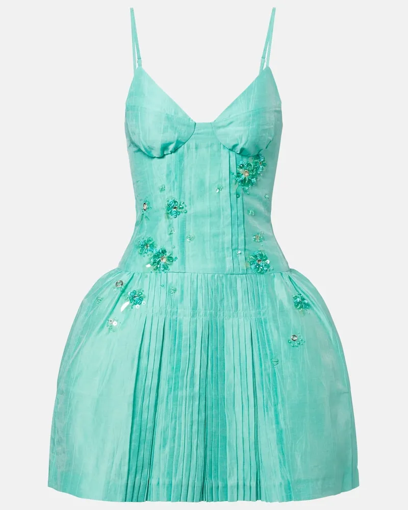SHUSHU/TONG Verziertes Minikleid aus einem Leinengemisch Türkis