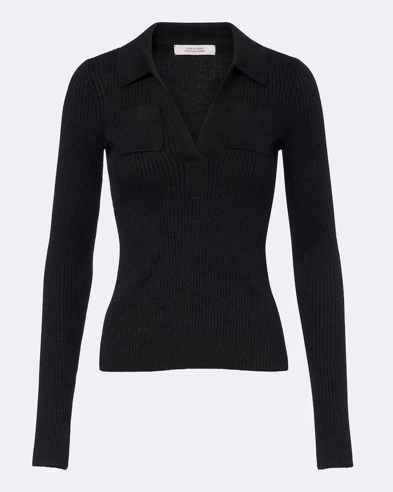 Dorothee Schumacher Poloshirt aus einem Wollgemisch mit Lurex Schwarz
