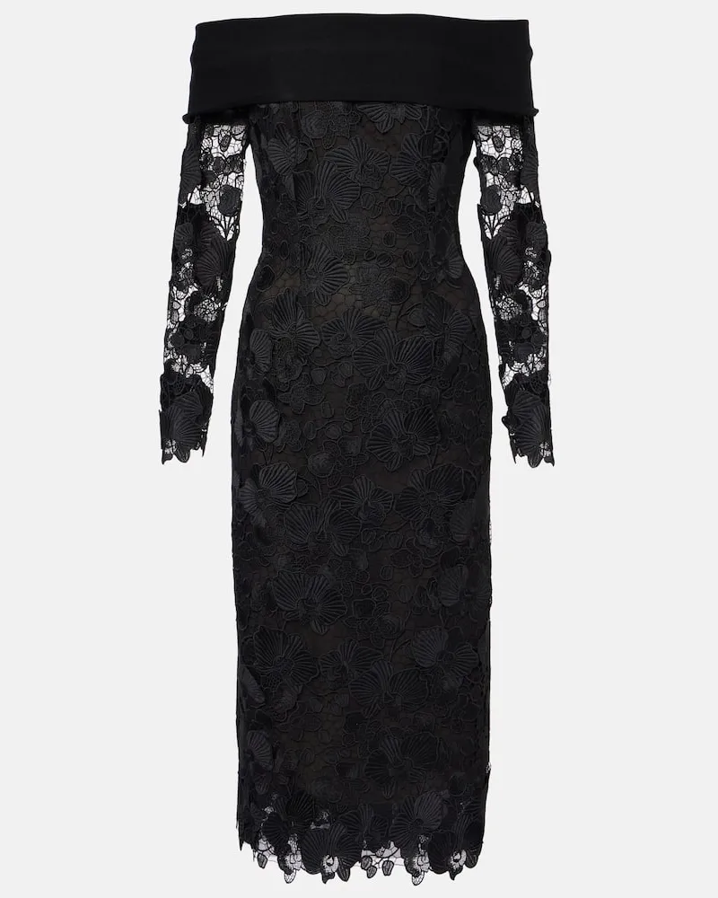 Oscar de la Renta Midikleid Orchid aus Guipure-Spitze Schwarz