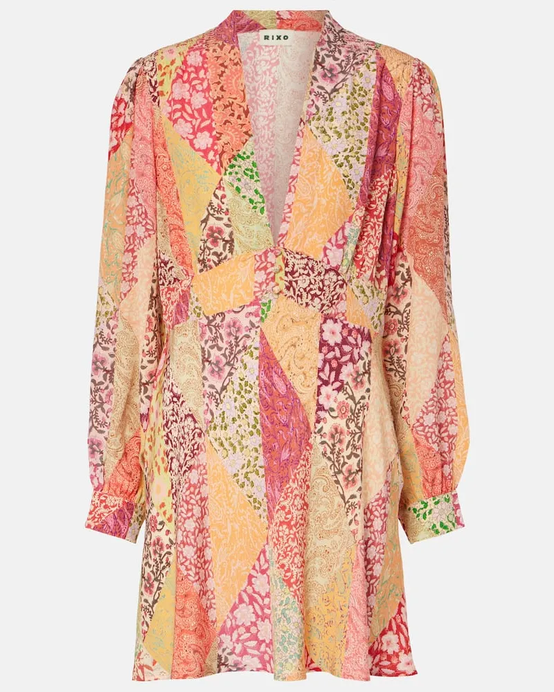 RIXO Bedrucktes Minikleid Hebe aus Seide Rosa