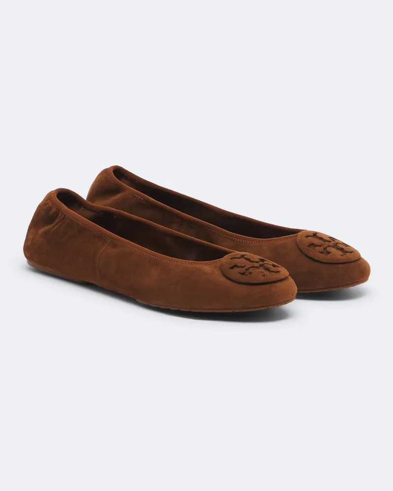 Tory Burch Ballerinas Reva Travel aus Veloursleder Braun