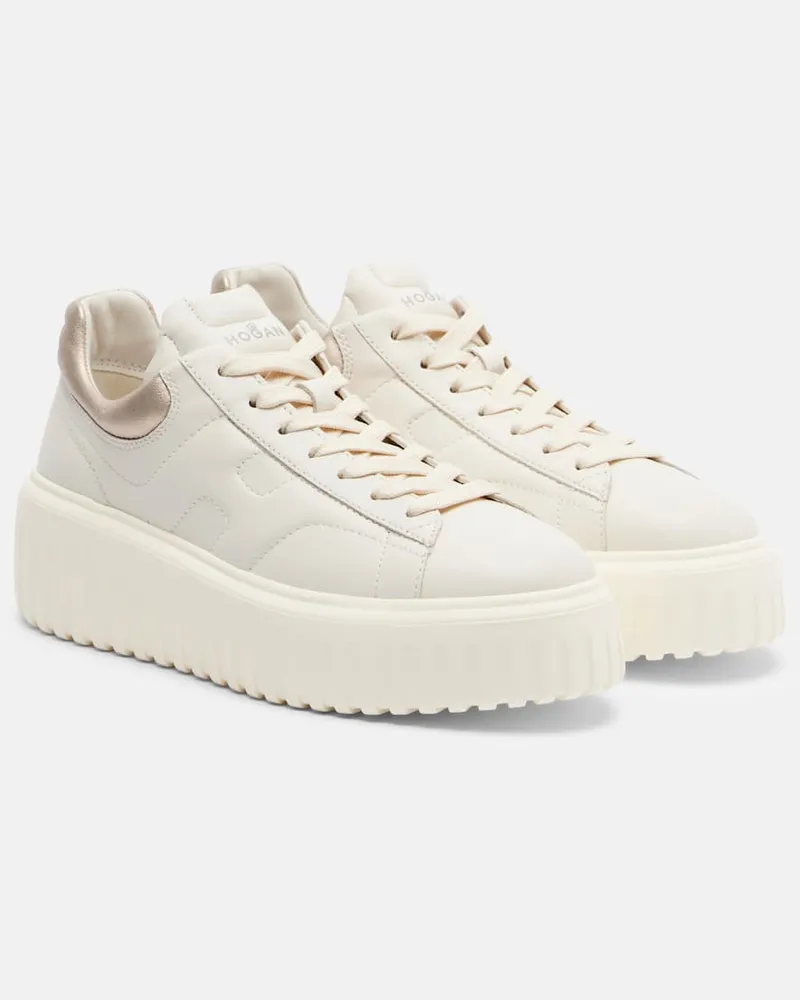 Hogan Plateau-Sneakers H-Stripes aus Leder Weiß