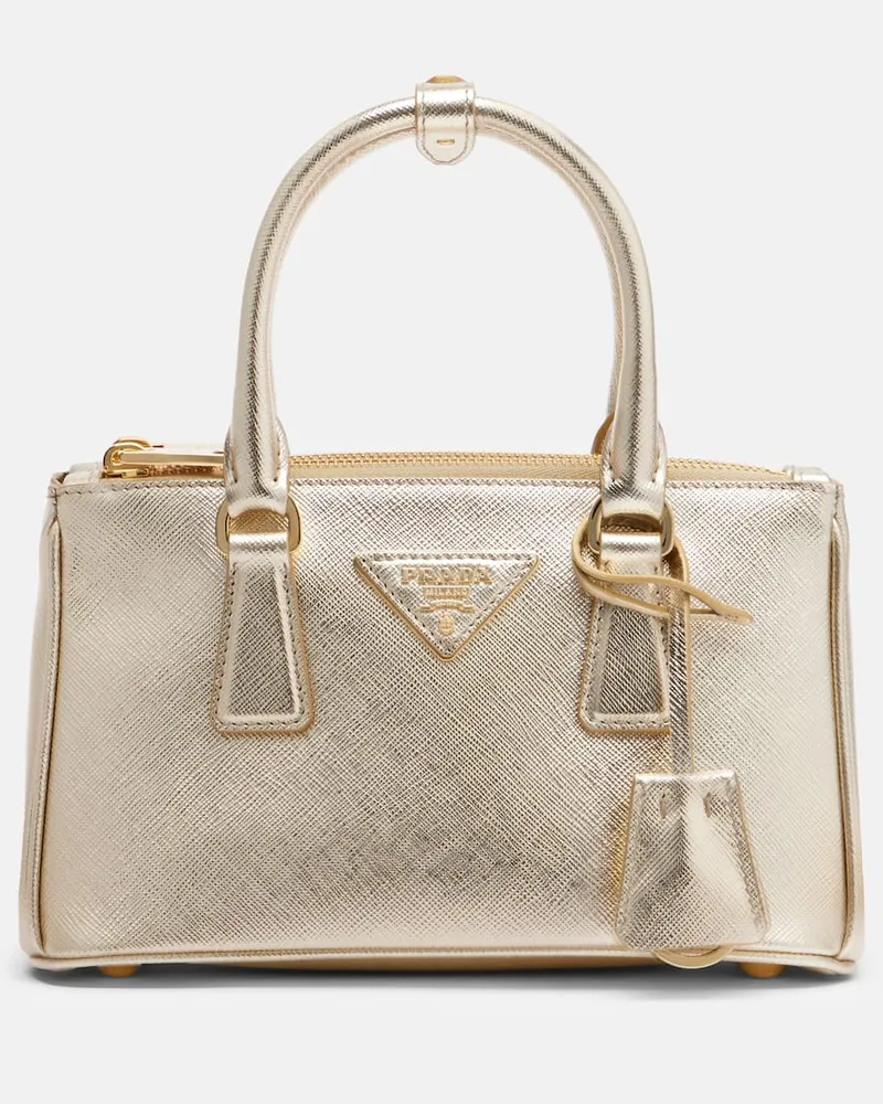 Prada Tote Bag Galleria Mini aus Metallic-Leder Gold