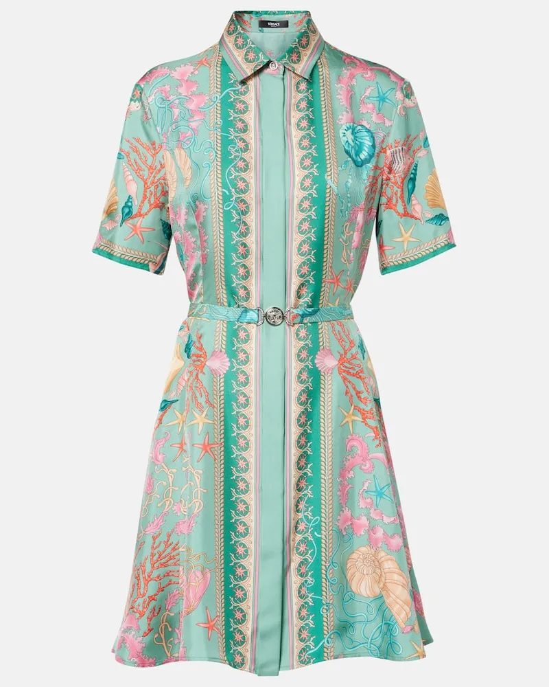 Versace Hemdblusenkleid Underwater Barocco aus Seiden-Twill Grün