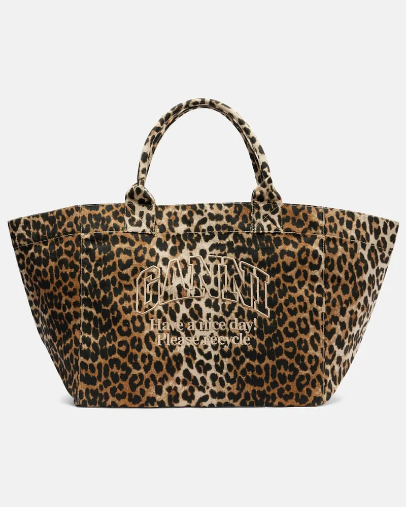 Ganni Tote Bag Large aus Canvas Braun