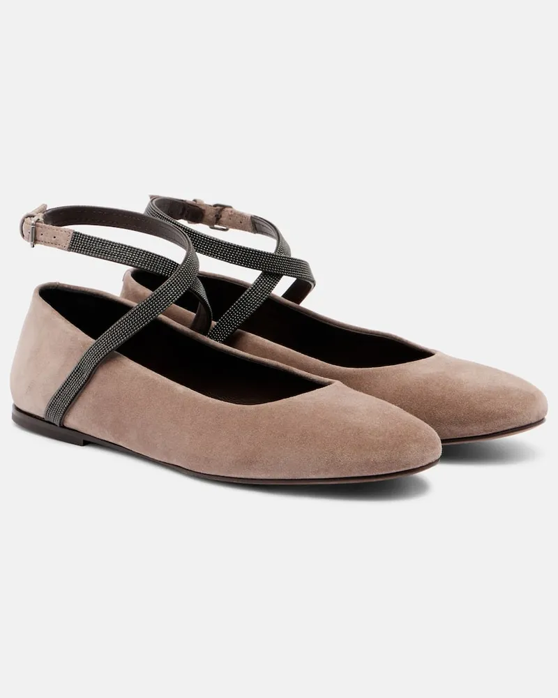 Brunello Cucinelli Ballerinas Monili aus Veloursleder Braun