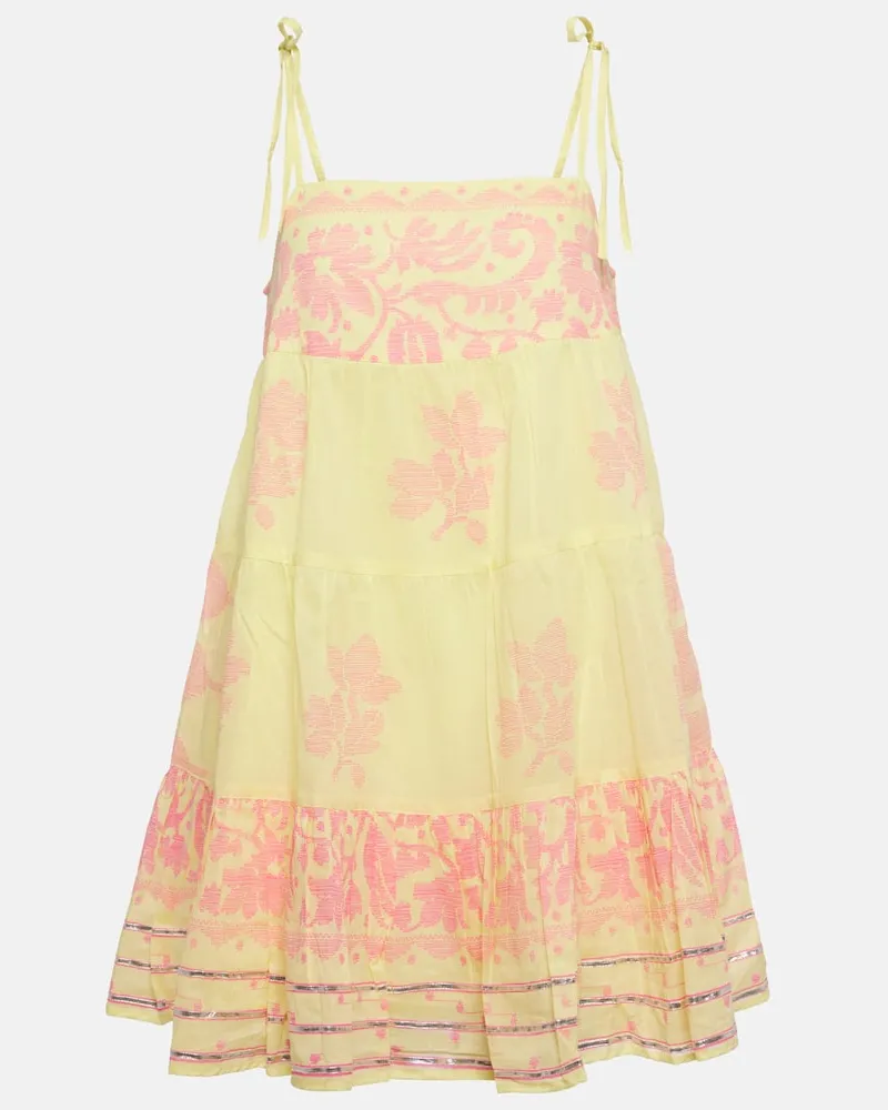 Juliet Dunn Bedrucktes Minikleid aus Baumwolle Gelb