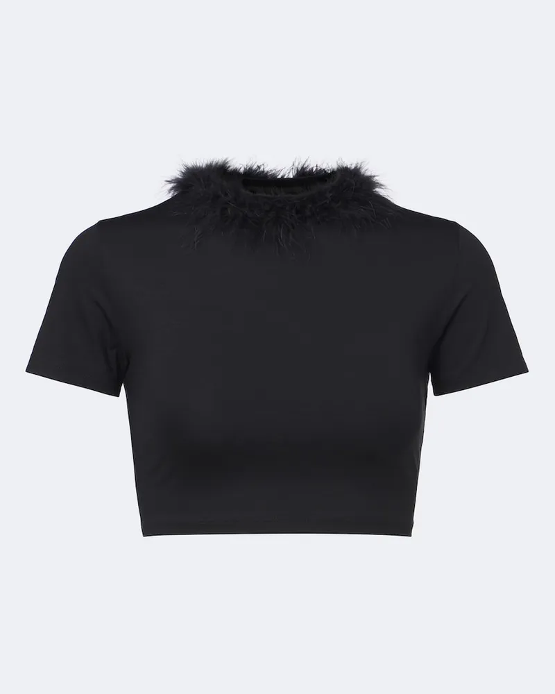 Gucci Cropped-Top aus Jersey mit Federn Schwarz