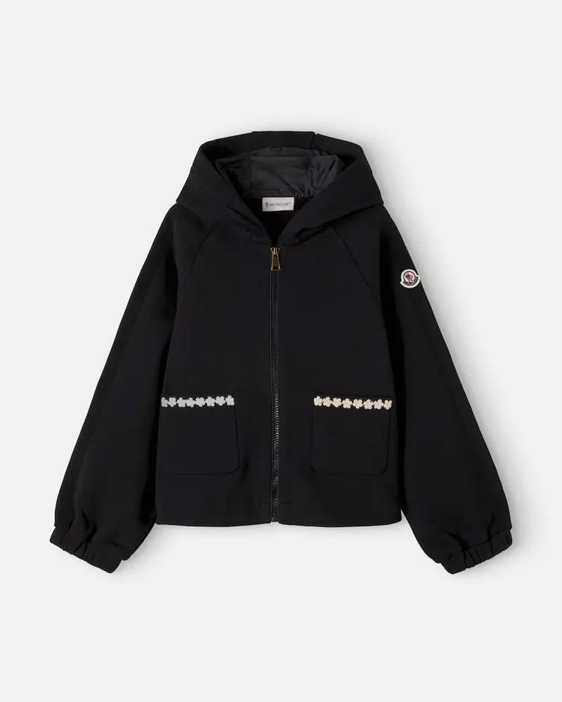 Moncler Besticktes Kapuzenjacke aus Baumwolle Schwarz
