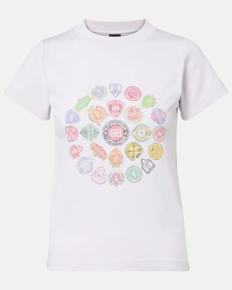 Balenciaga Bedrucktes T-Shirt aus Baumwolle Weiß