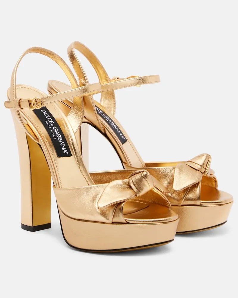Dolce & Gabbana Plateausandalen aus Metallic-Leder Gold