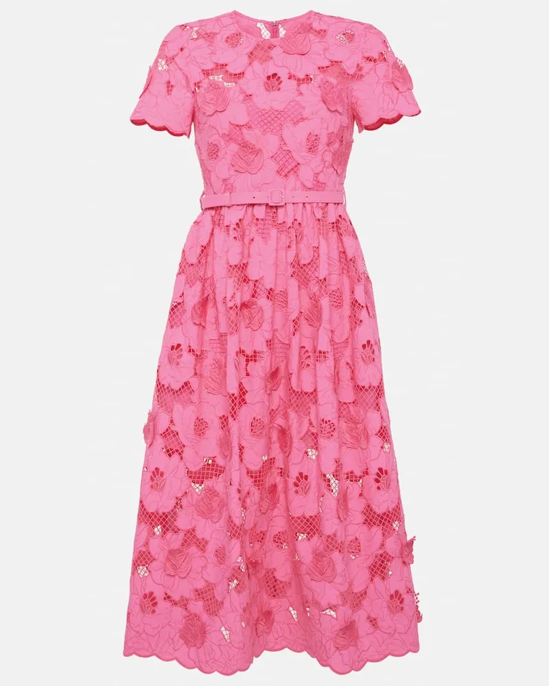 Self-Portrait Midikleid aus Spitze Rosa