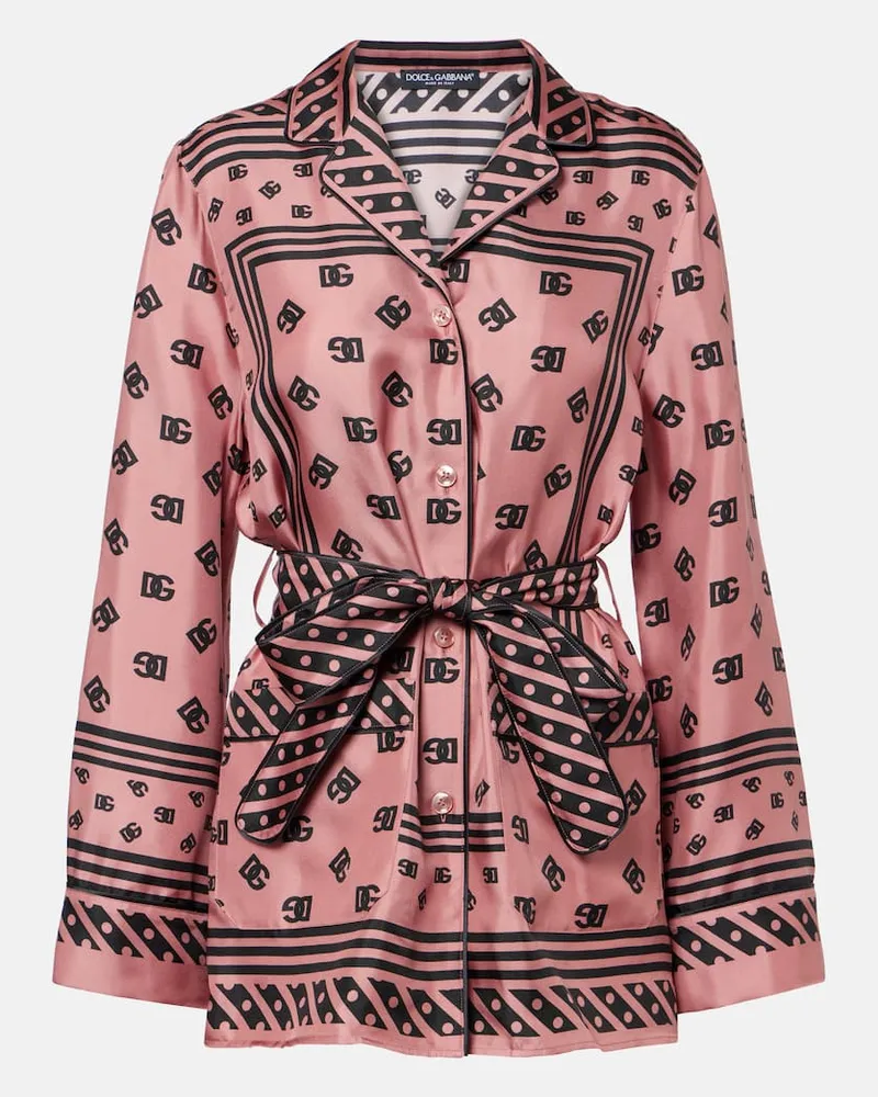 Dolce & Gabbana Pyjama-Hemd DG aus Seidensatin Pink