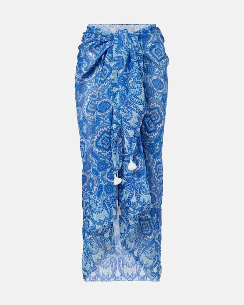 Heidi Klein Pareo Mykonos aus Seide und Baumwolle Blau