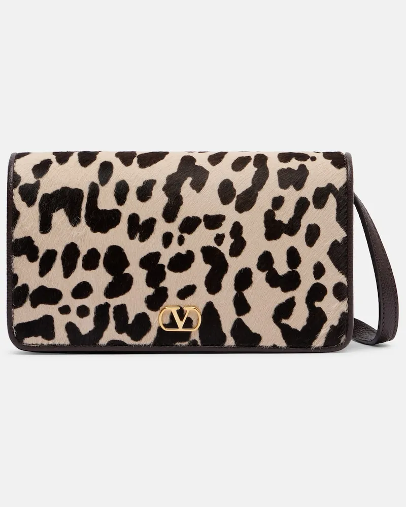 Valentino Garavani Bedruckte Schultertasche VLogo aus Kalbshaar Braun