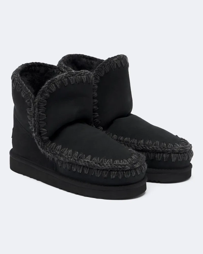 Mou Ankle Boots 18 aus Veloursleder mit Shearling Schwarz