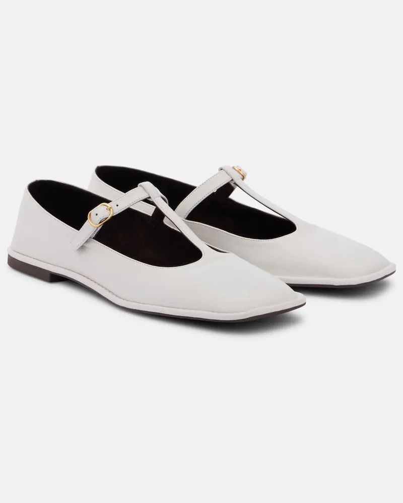 The Row Ballerinas Square T-Strap aus Leder Weiß