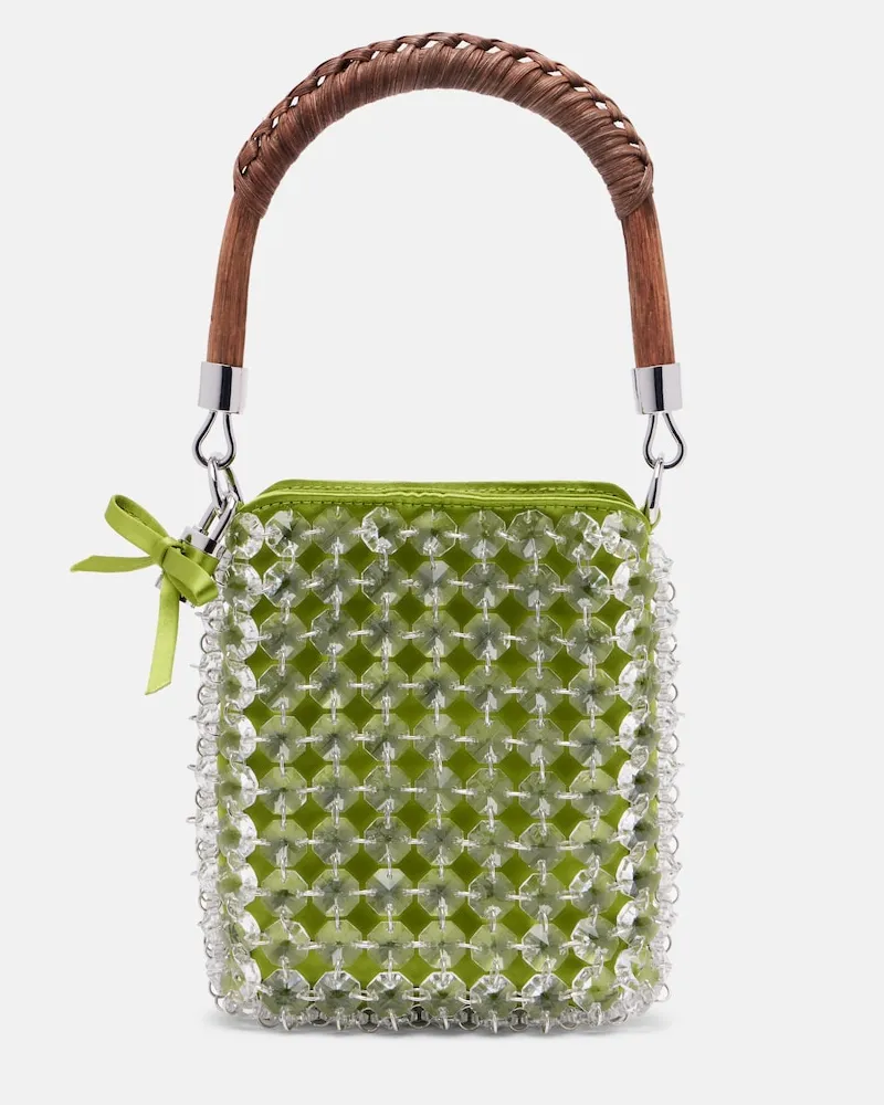 Self-Portrait Verzierte Henkeltasche Chandelier Mini aus Satin Grün