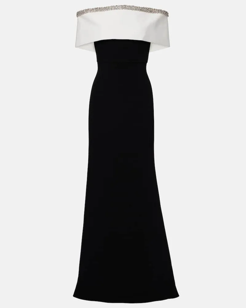 Roland Mouret Verzierte Off-Shoulder-Robe aus Satin Schwarz