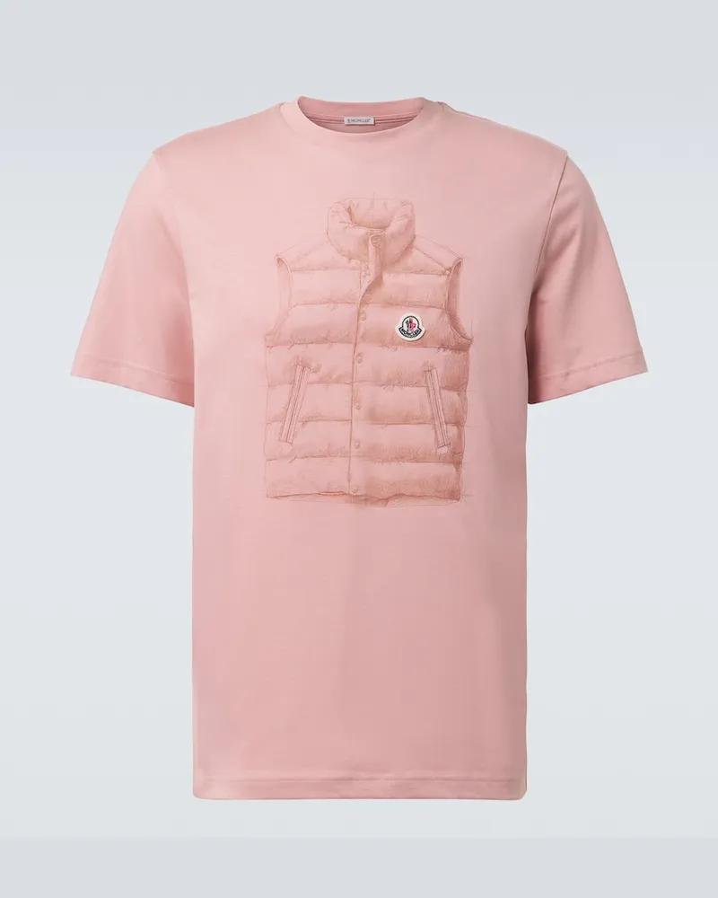 Moncler Bedrucktes T-Shirt aus Baumwolle Rosa