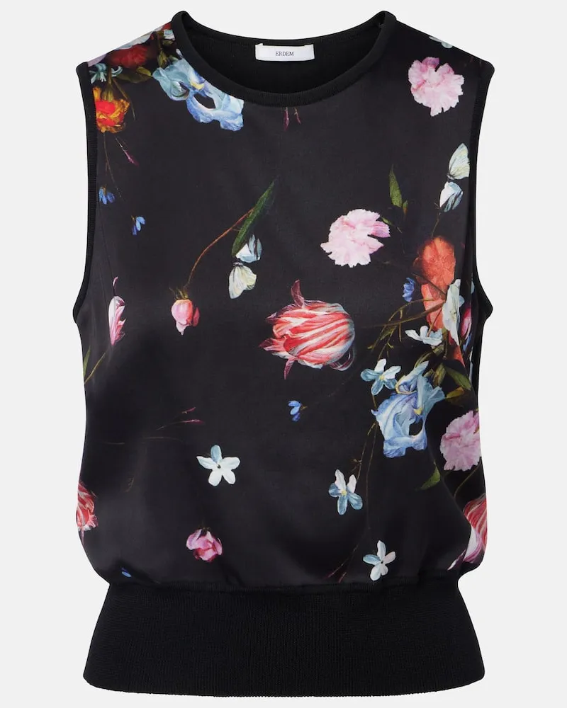 Erdem Bedrucktes Top aus Wolle Schwarz