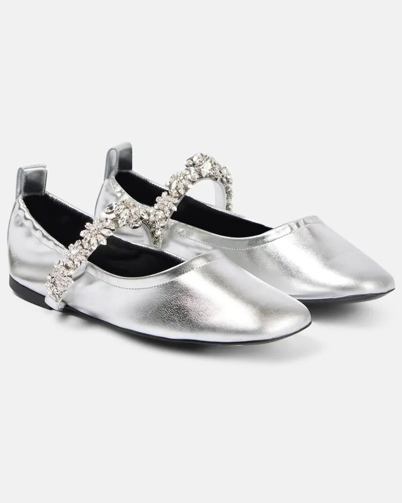 Stella McCartney Verzierte Ballerinas Elsa aus Metallic-Lederimitat Silber