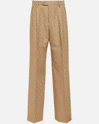 Gucci Gerade Hose GG aus Woll-Jacquard Beige