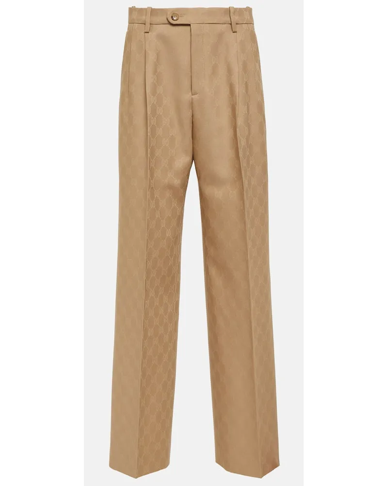 Gucci Gerade Hose GG aus Woll-Jacquard Beige
