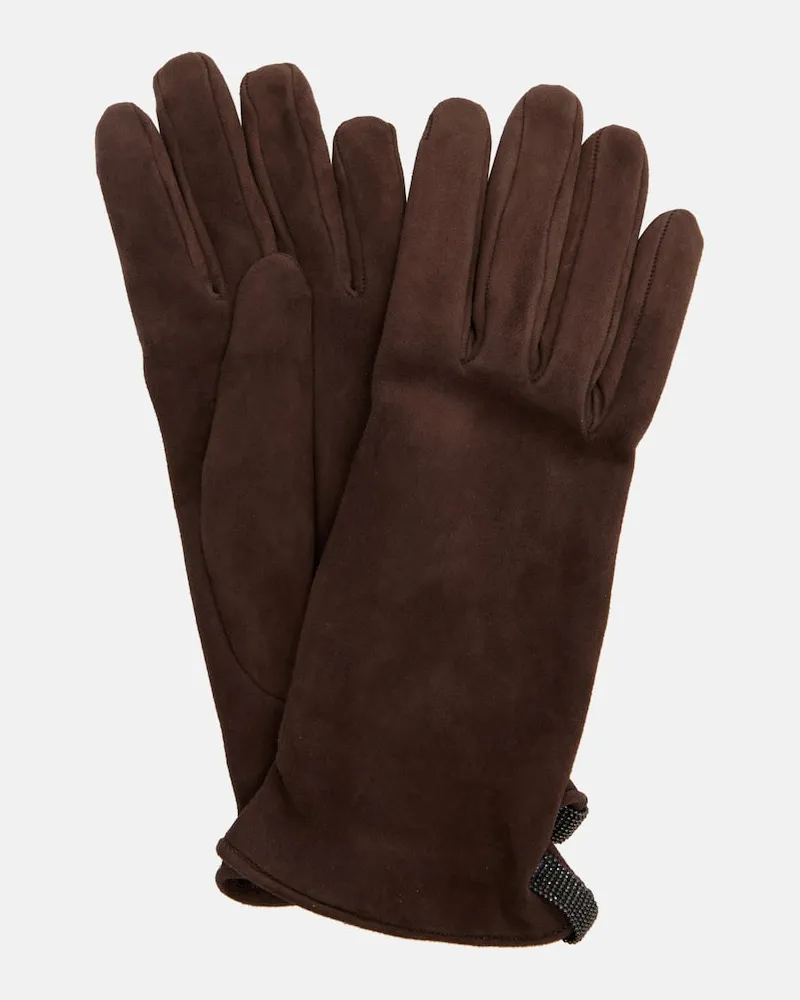Brunello Cucinelli Handschuhe Monili aus Veloursleder Braun