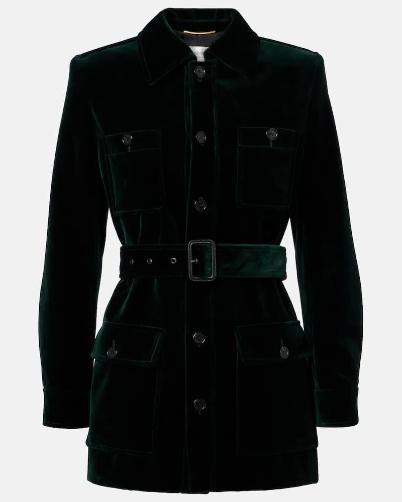 Saint Laurent Jacke Saharienne aus Baumwollsamt Grã¼n