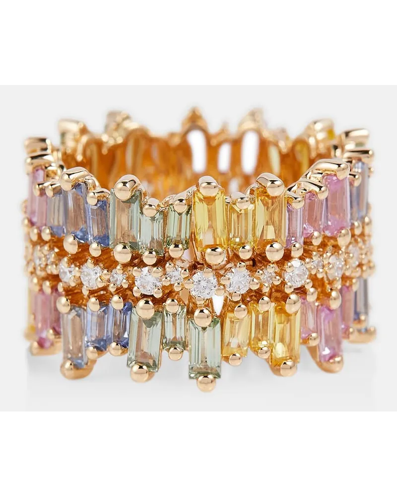 Suzanne Kalan Ring aus 18kt Gelbgold mit Diamanten und Saphiren Multicolor