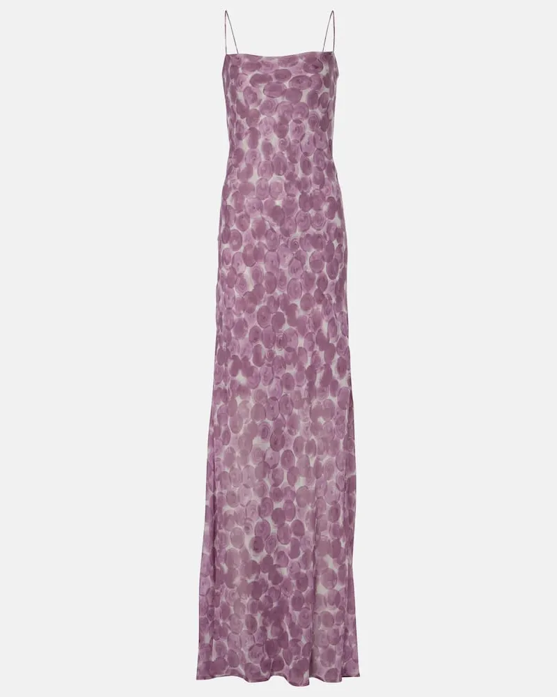 Dries van Noten Bedrucktes Slipdress aus Seidenchiffon Lila