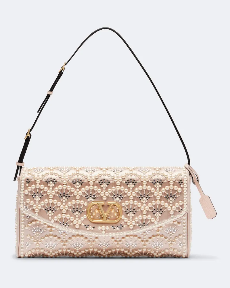 Valentino Garavani Schultertasche DeVain Small aus Satin Rosa