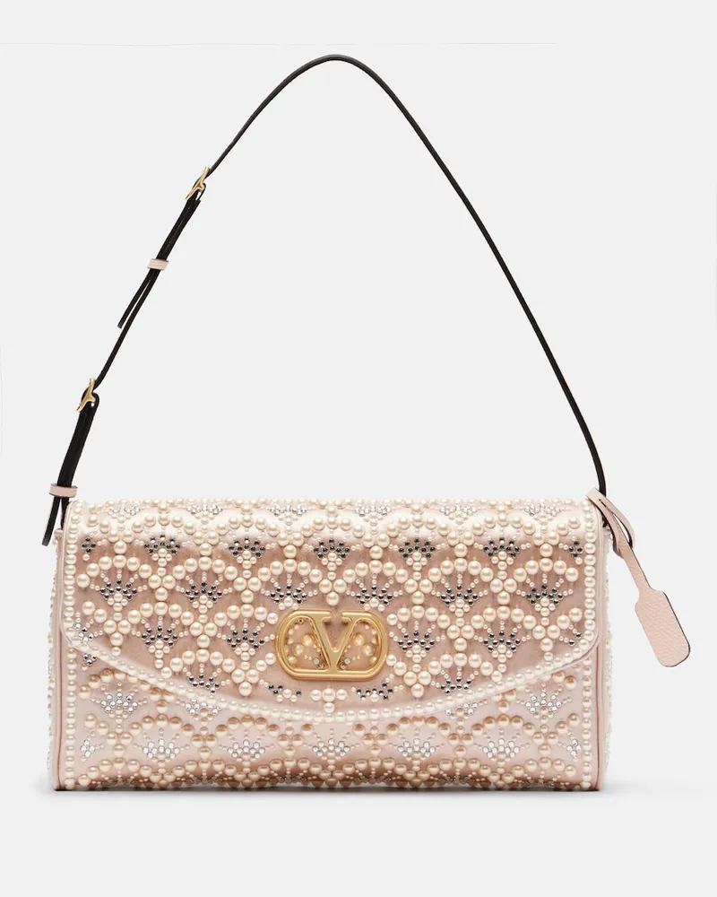 Valentino Garavani Schultertasche DeVain Small aus Satin Rosa