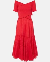 Poupette St Barth Off-Shoulder-Midikleid Soledad aus Baumwolle Rot