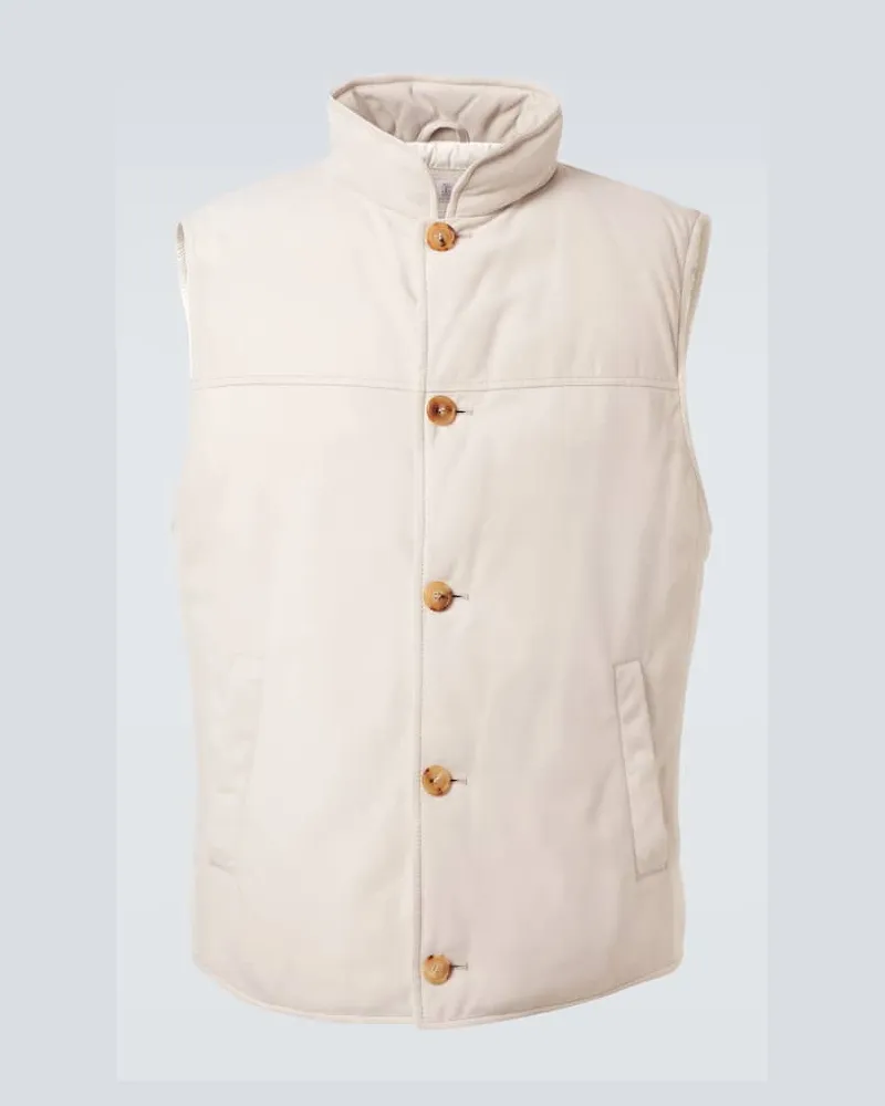 Brunello Cucinelli Daunenweste aus Veloursleder Beige