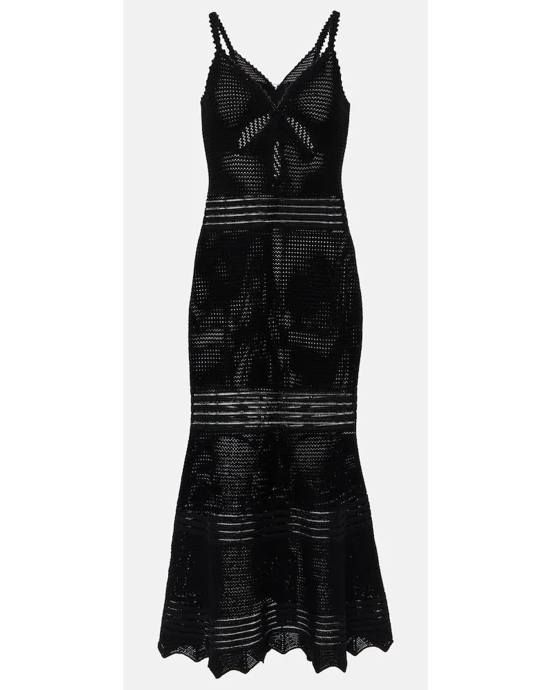 Self-Portrait Midikleid aus Häkelstrick Schwarz