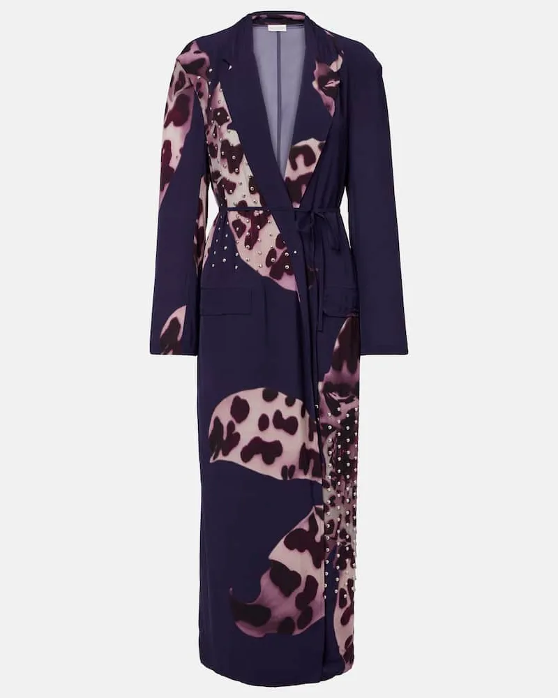 Dries van Noten Bedrucktes Wickelkleid aus Seide Blau