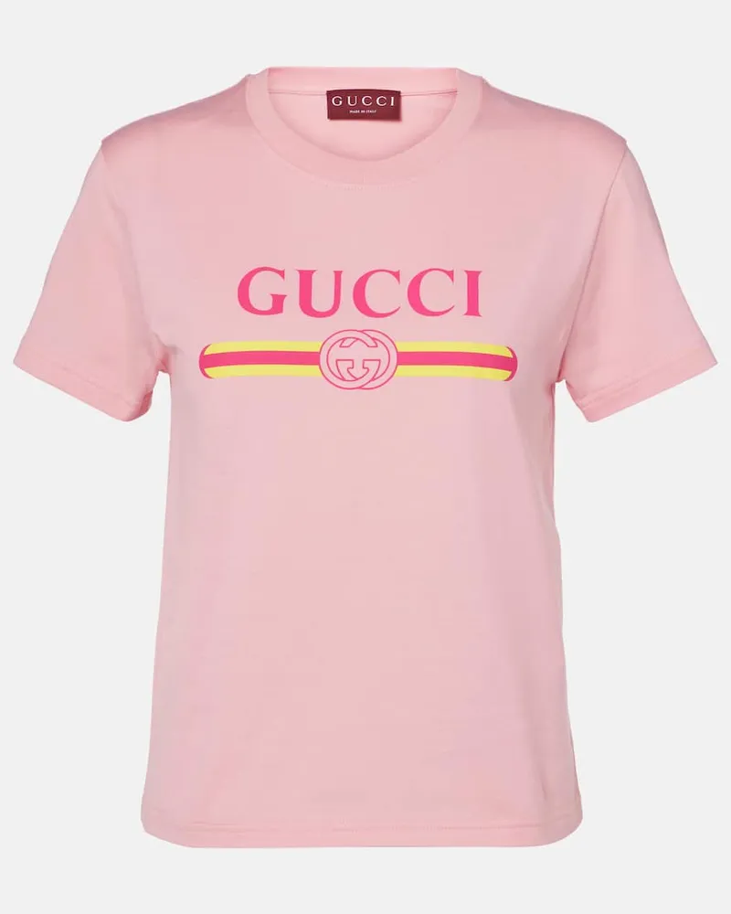 Gucci Bedrucktes T-Shirt aus Baumwoll-Jersey Rosa