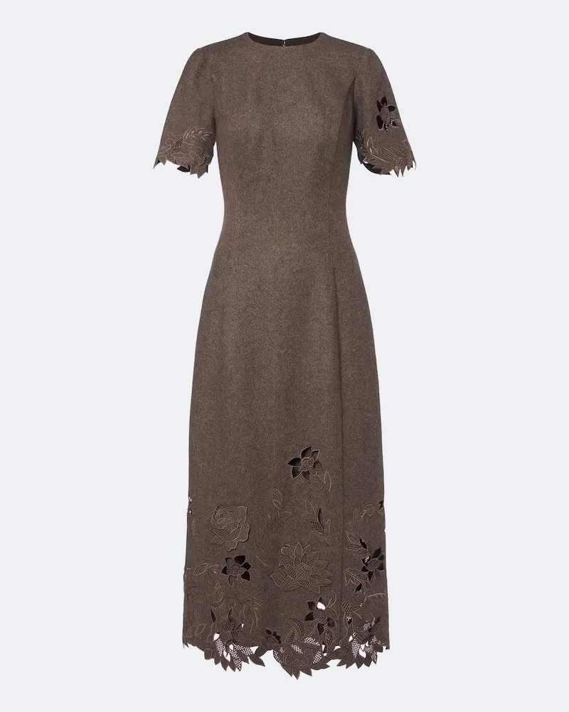 Oscar de la Renta Midikleid aus Wolle, Seide und Kaschmir Braun