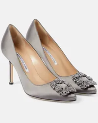 Manolo Blahnik Verzierte Pumps Hangisi 90 aus Satin Grau