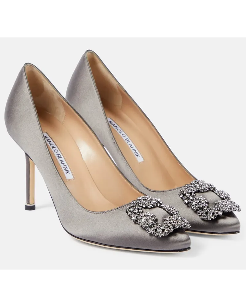 Manolo Blahnik Verzierte Pumps Hangisi 90 aus Satin Grau