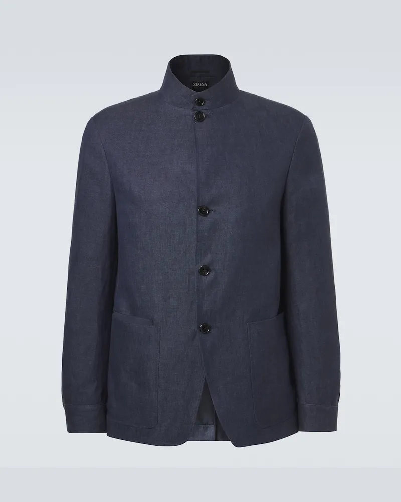 Ermenegildo Zegna Jacke Il Conte aus Leinen Blau