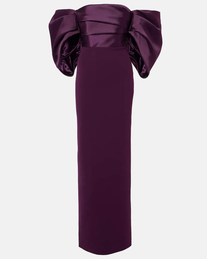 Solace London Off-Shoulder-Robe Arla aus Twill und Crêpe Burgund